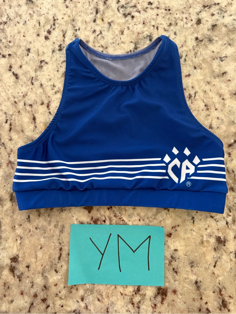 Cheer Athletics Blue & white Sports Bra youth medium rebel cheer athletics